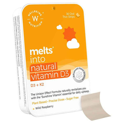 Wellbeing Nutrition Melts Natural Vitamin D3+K2 (MK-7) Oral Strips-Wild Raspberry Flavor