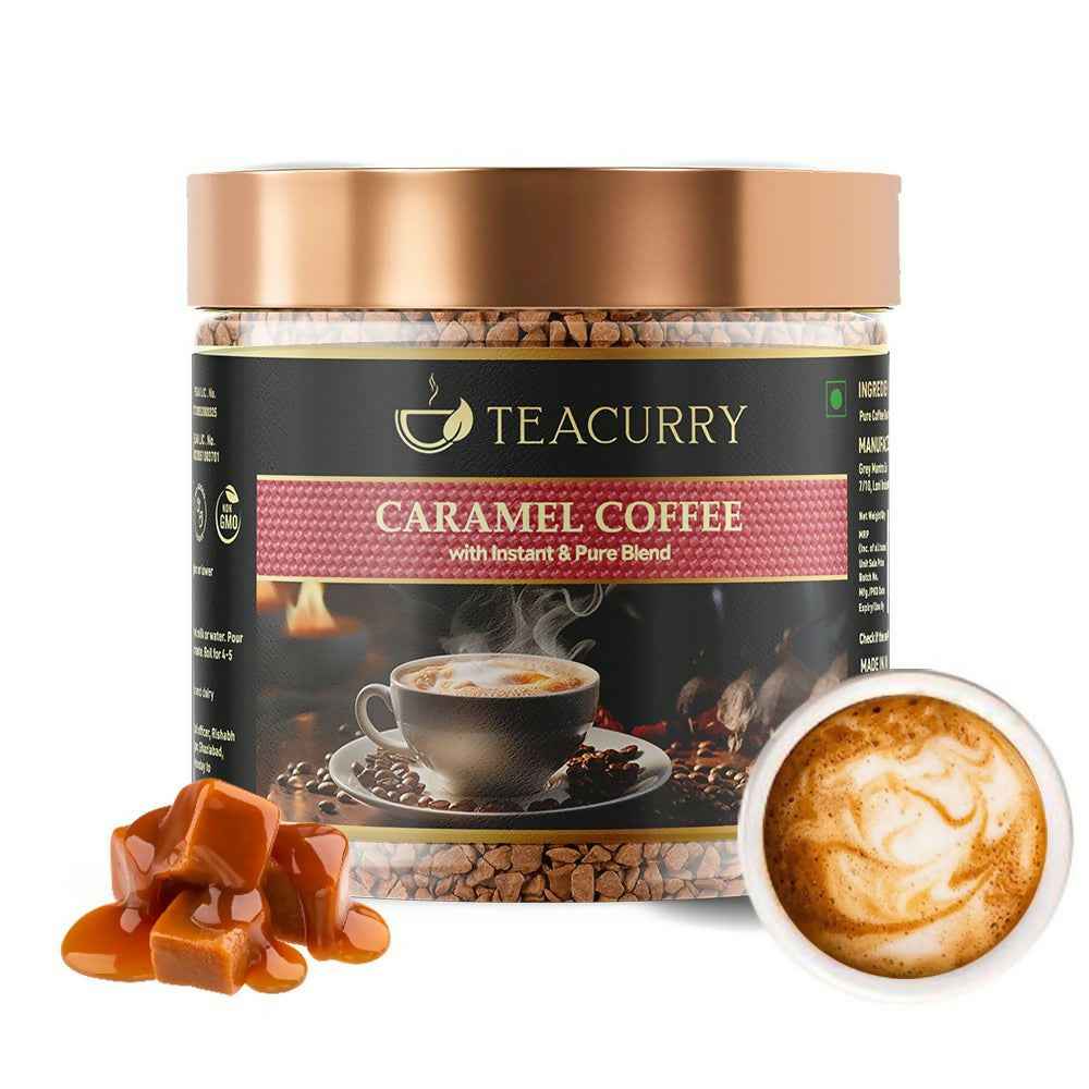 Teacurry Caramel Instant Coffee Powder - Arabica Freeze Dried Coffee for Instant Hot &amp; Cold Coffee