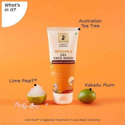 Pilgrim Australian Vitamin C Gel Face Wash For Glowing Skin With Kakadu Plum &amp; Lime Pearl