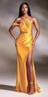 Ladivine Y025 Floor Length Fitted Asymmetrical Satin Gown with Slit by DiscountDressShop