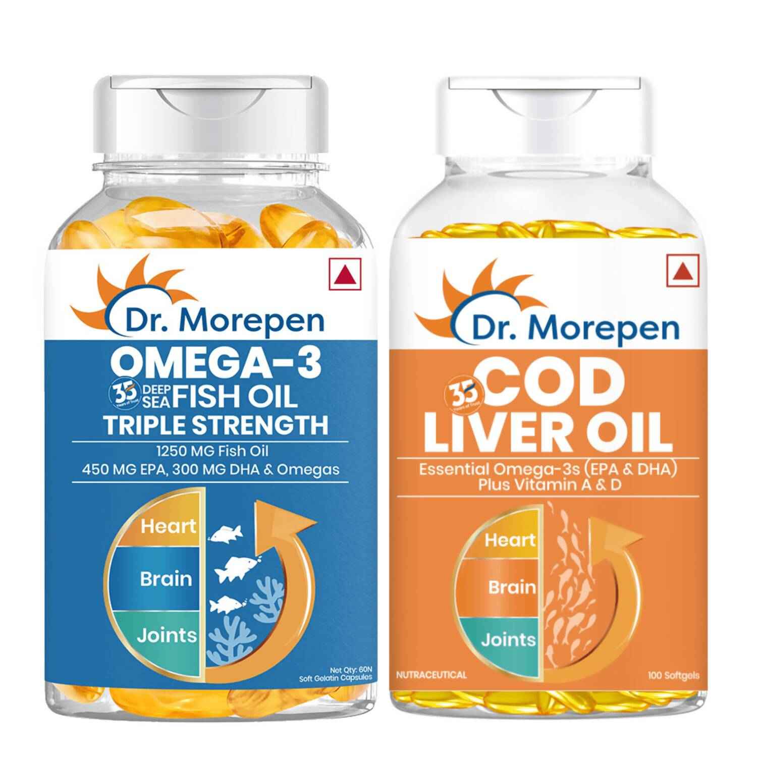 Dr. Morepen COD Liver Oil Softgels and Omega 3 Deep Sea Fish Oil Softgels Combo