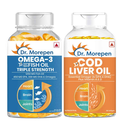 Dr. Morepen COD Liver Oil Softgels and Omega 3 Deep Sea Fish Oil Softgels Combo