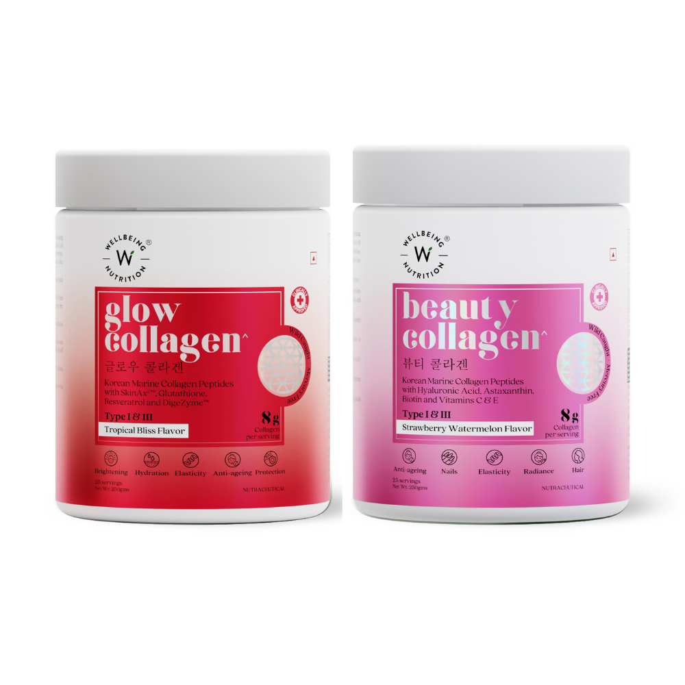 Wellbeing Nutrition Glow Korean Marine &amp; Beauty Collagen Peptides Combo: Tropical Bliss &amp; Strawberry &amp; Watermelon