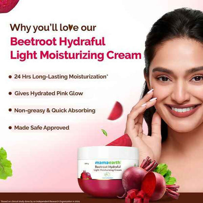 Mamaearth Beetroot Hydraful Light Moisturizing Cream with Beetroot &amp; Hyaluronic Acid For Hydrated Pink Glow