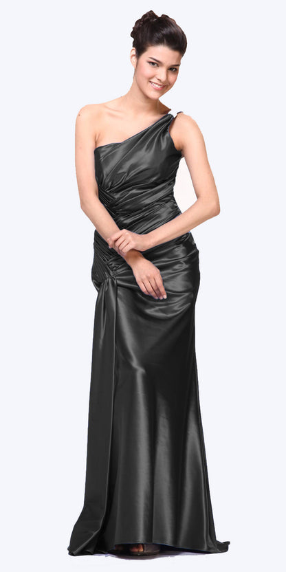 CLEARANCE - Cinderella Divine 7702 Rhinestone Straps One Shoulder Long Satin Gown (Size 2XL) by DiscountDressShop