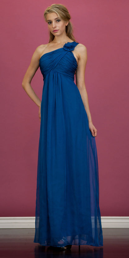 CLEARANCE - Cinderella Divine 7716 Long One Shoulder Chiffon Empire Dress by DiscountDressShop