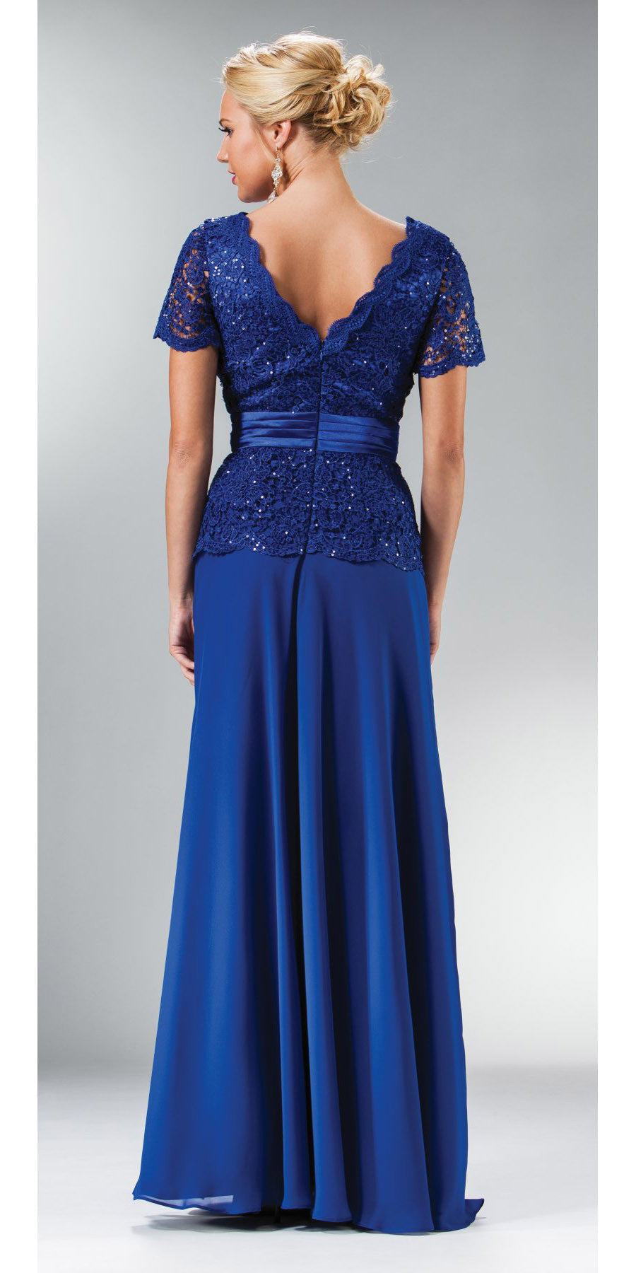 CLEARANCE - Cinderella Divine 1452 - Floor Length Black Dress Lace Top V-Neck (Size 2XL) by DiscountDressShop