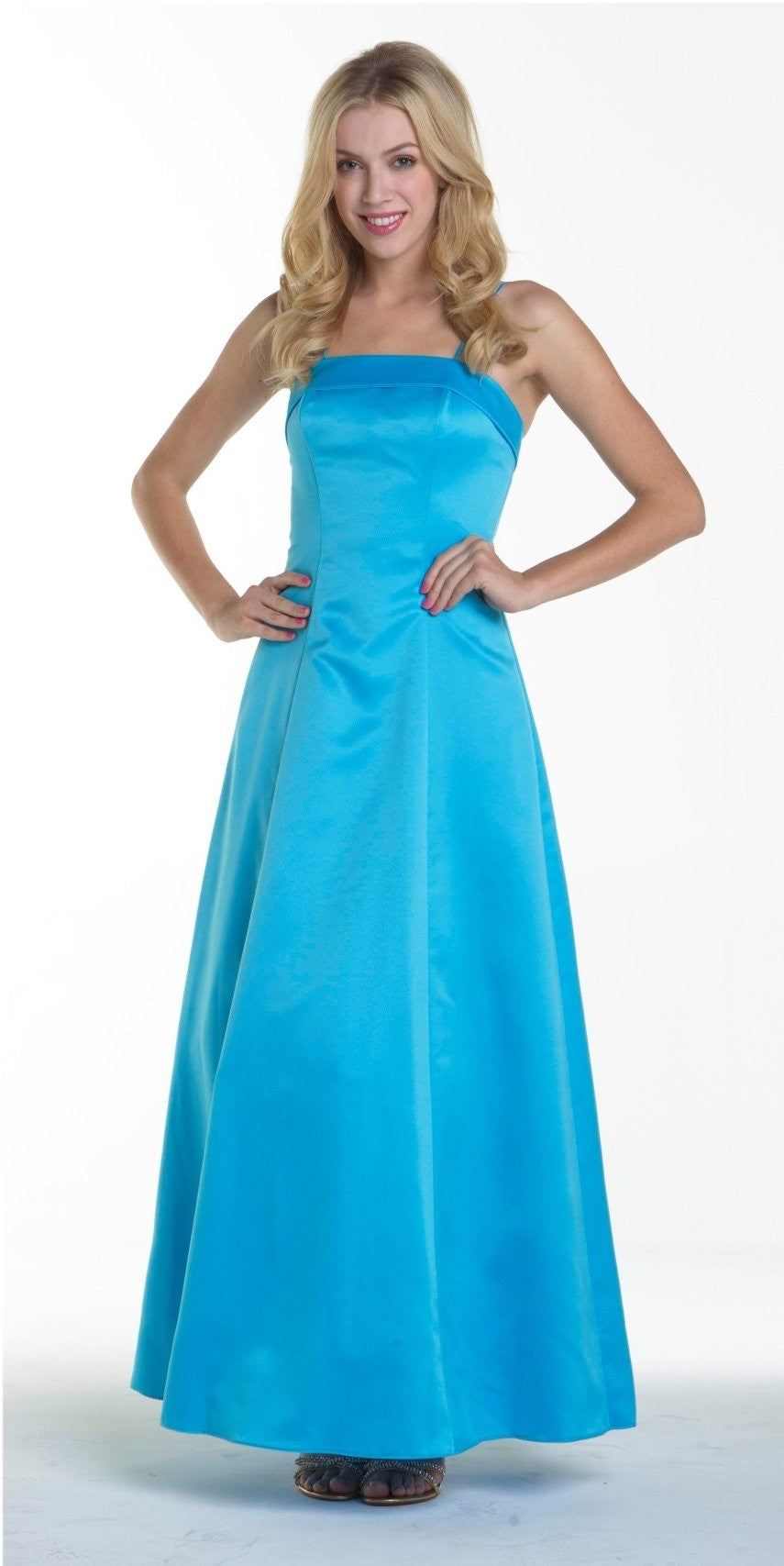 CLEARANCE - Bridesmaid Dress Poly Satin Spaghetti Strap A Line Gown (Size Small) by DiscountDressShop