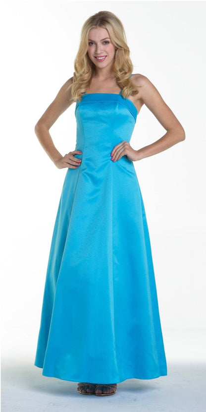 CLEARANCE - Bridesmaid Dress Poly Satin Spaghetti Strap A Line Gown (Size Small) by DiscountDressShop