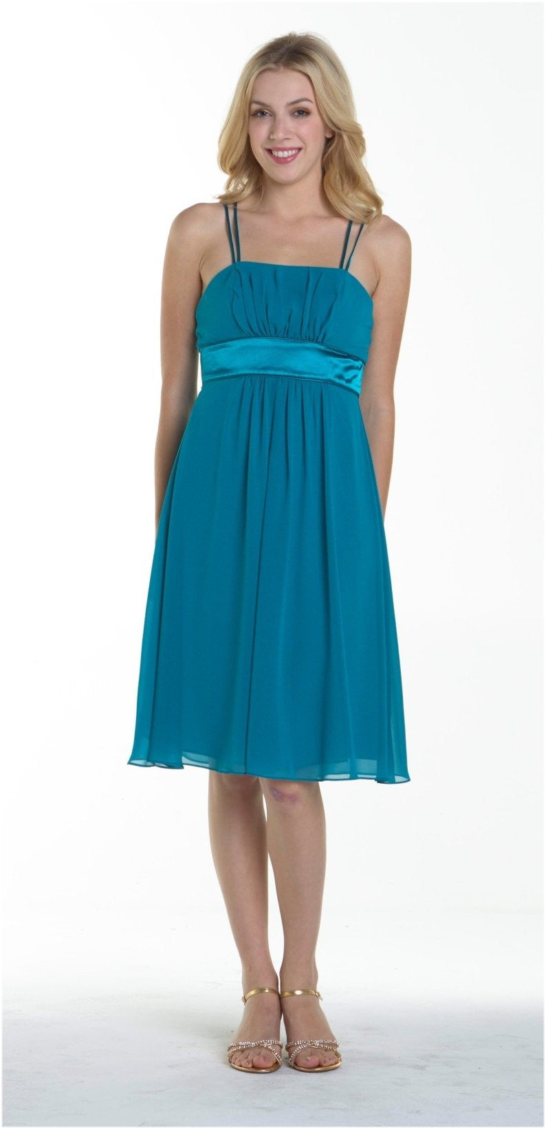 CLEARANCE - Knee Length Spaghetti Strap Chiffon Dress (Size Medium) by DiscountDressShop