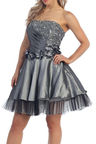 CLEARANCE - Juliet 1213 Lace Up Back Dress Short A-Line Strapless (Size XL) by DiscountDressShop