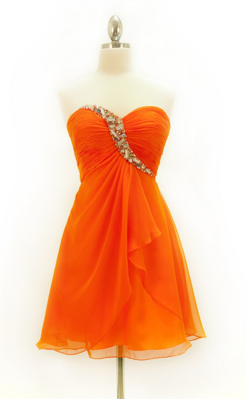 CLEARANCE - Cinderella Divine HK5744 Short Orange Chiffon Dress (Size 8) by DiscountDressShop