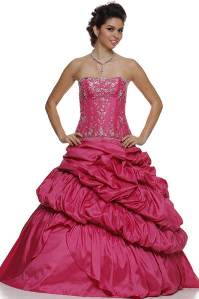 CLEARANCE - Juliet 302 Poofy Taffeta A-Line Strapless Embroidered Bodice Quinceanera Dress by DiscountDressShop