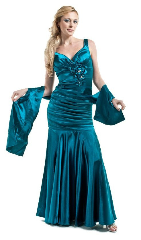 CLEARANCE - Cinderella Divine 5098 Teal Mermaid Dress Pleated Bodice Gown (Size 2XL) by DiscountDressShop