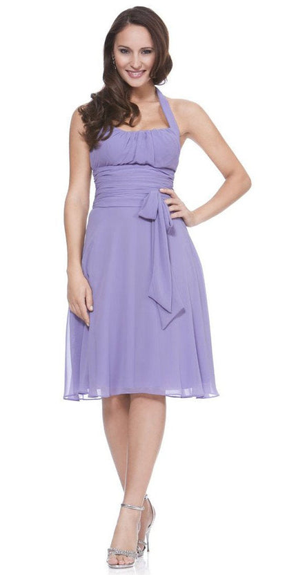 CLEARANCE - Halter Strap Yellow Chiffon Knee Length Dress With Bow (Size Small) by DiscountDressShop