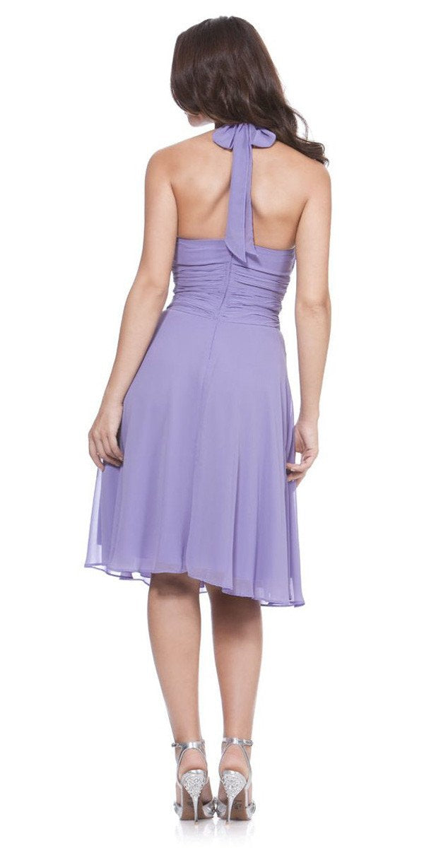 CLEARANCE - Halter Strap Yellow Chiffon Knee Length Dress With Bow (Size Small) by DiscountDressShop