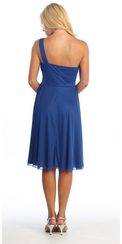 CLEARANCE - CELAVIE 2095S Black Knee Length Dress One Shoulder Includes Bolero Jacket (Size M) by DiscountDressShop