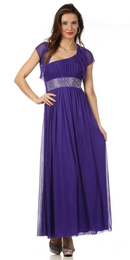 CLEARANCE - Celavie 2095L Dinner Party Long Plum One Shoulder Dress Chiffon (Size XL) by DiscountDressShop
