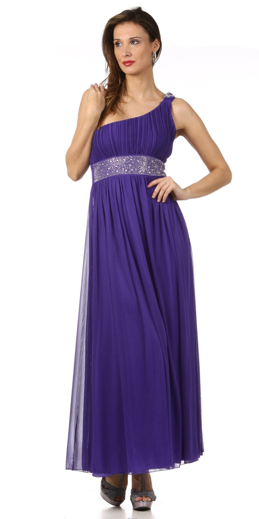 CLEARANCE - Celavie 2095L Long Black One Shoulder Gown Chiffon Empire (Size M) by DiscountDressShop