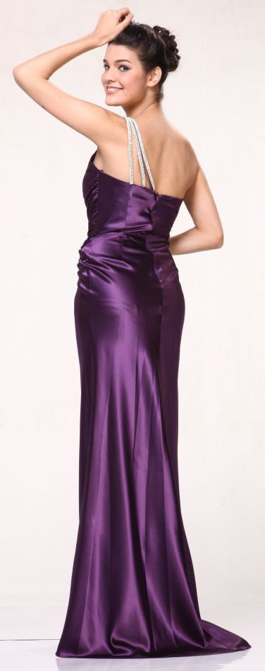 CLEARANCE - Cinderella Divine 7702 Rhinestone Straps One Shoulder Long Satin Gown (Size 2XL) by DiscountDressShop