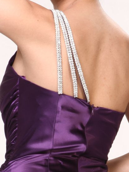 CLEARANCE - Cinderella Divine 7702 Rhinestone Straps One Shoulder Long Satin Gown (Size 2XL) by DiscountDressShop