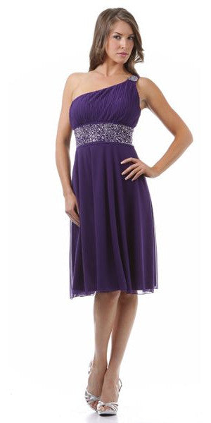 CLEARANCE - CELAVIE 2095S Black Knee Length Dress One Shoulder Includes Bolero Jacket (Size M) by DiscountDressShop