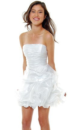 CLEARANCE - Metallic Organza Short Bubble Strapless Ruched Dress (Size XS) by DiscountDressShop