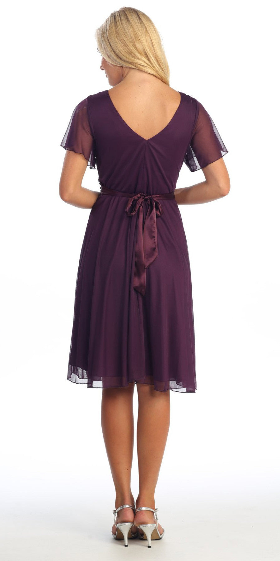 CLEARANCE - Celavie 2298S Short Sleeve Purple Knee Length Dress (Size M) by DiscountDressShop