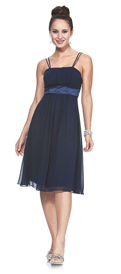 CLEARANCE - Knee Length Spaghetti Strap Chiffon Dress (Size Medium) by DiscountDressShop