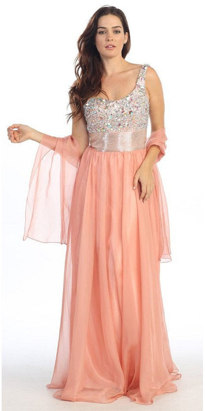 CLEARANCE - Eureka Fashion 2401 One Shoulder Corset A-Line Long Ball Gown (Size 2XL) by DiscountDressShop