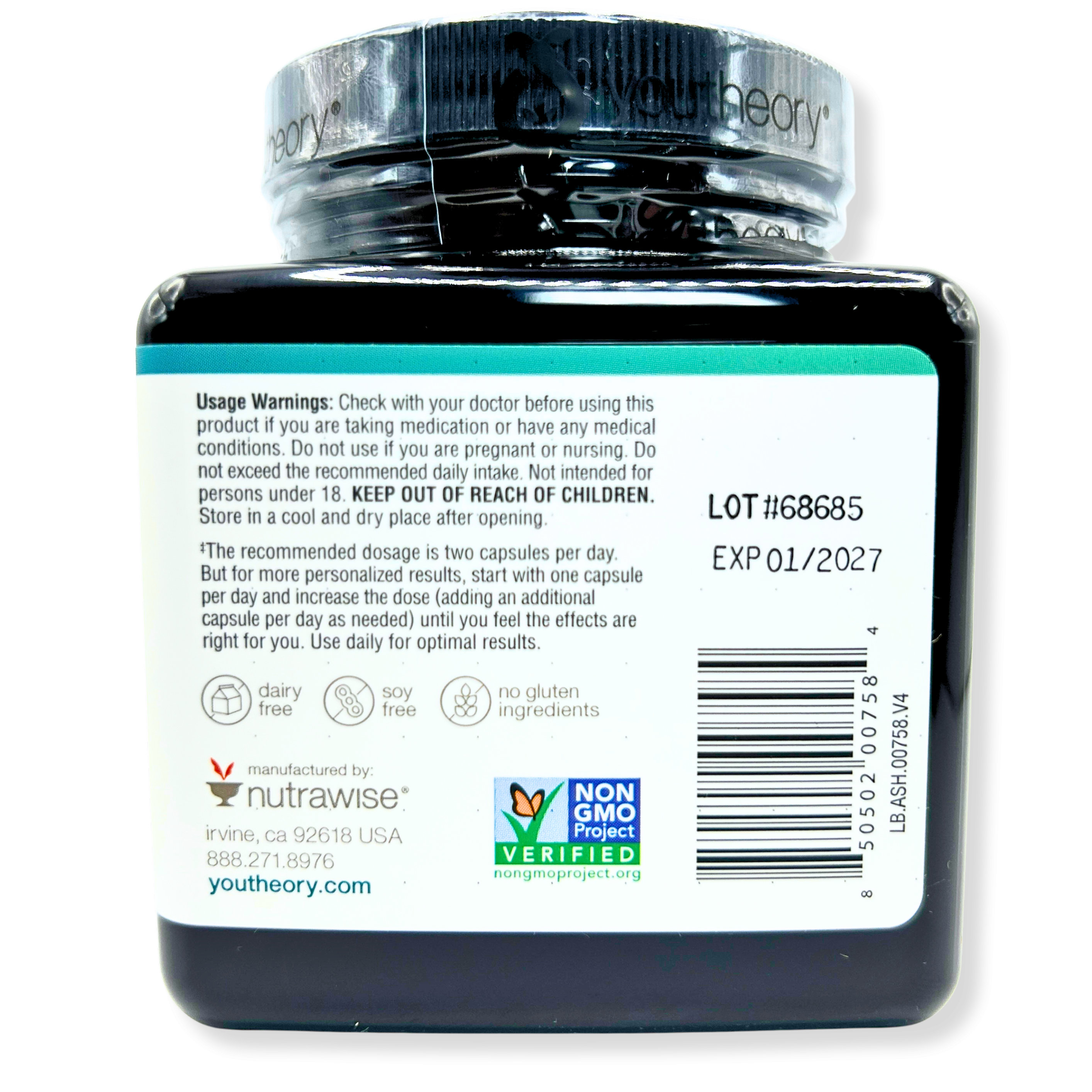 Youtheory Ashwagandha 1000mg – Stress Relief, Mood Support &amp; Natural Energy – 60 Capsules