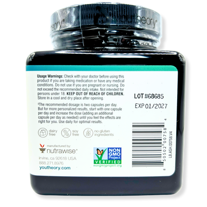 Youtheory Ashwagandha 1000mg – Stress Relief, Mood Support &amp; Natural Energy – 60 Capsules