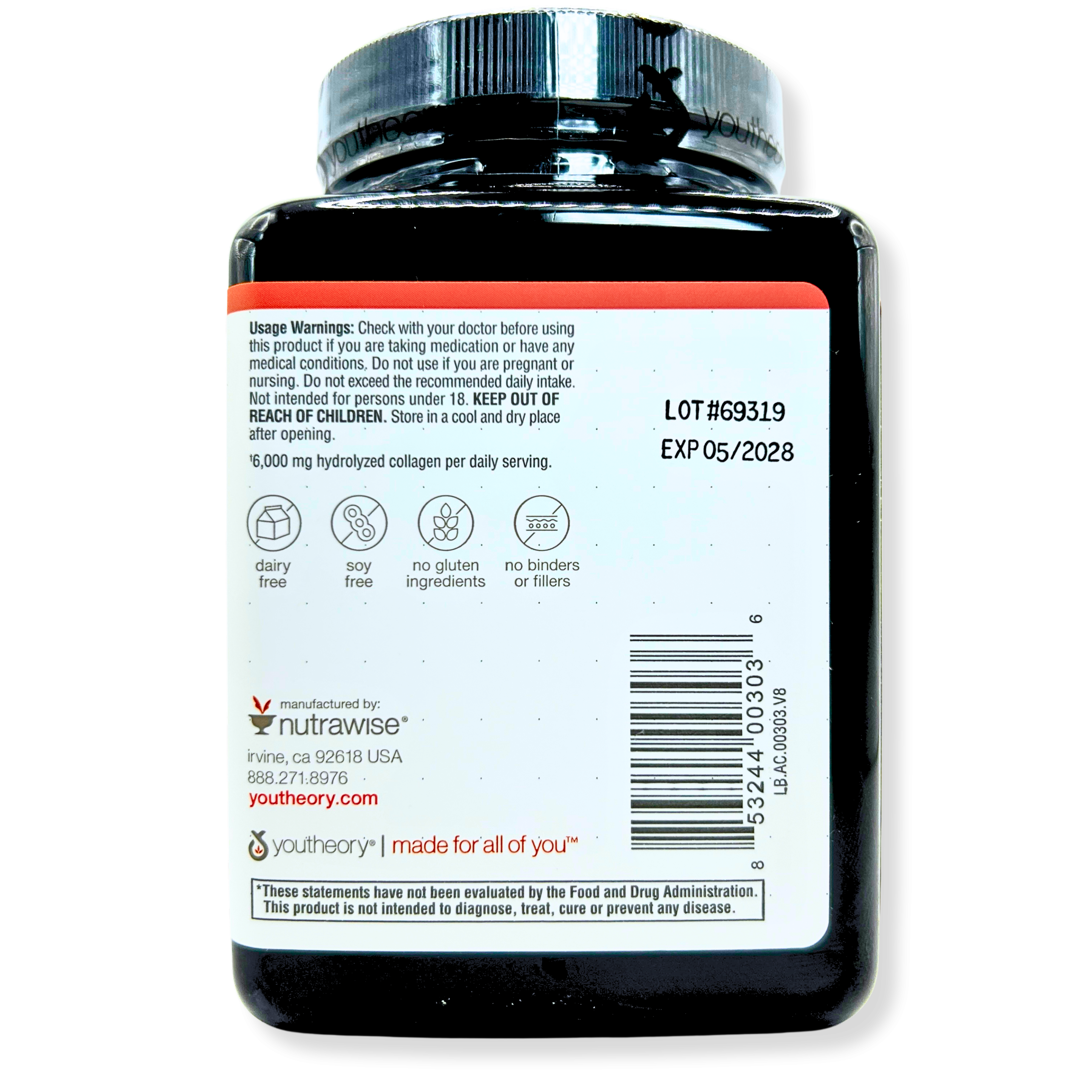 Youtheory Collagen 6000mg with Vitamin C – Hair, Skin &amp; Nail Support – 290 Tabs