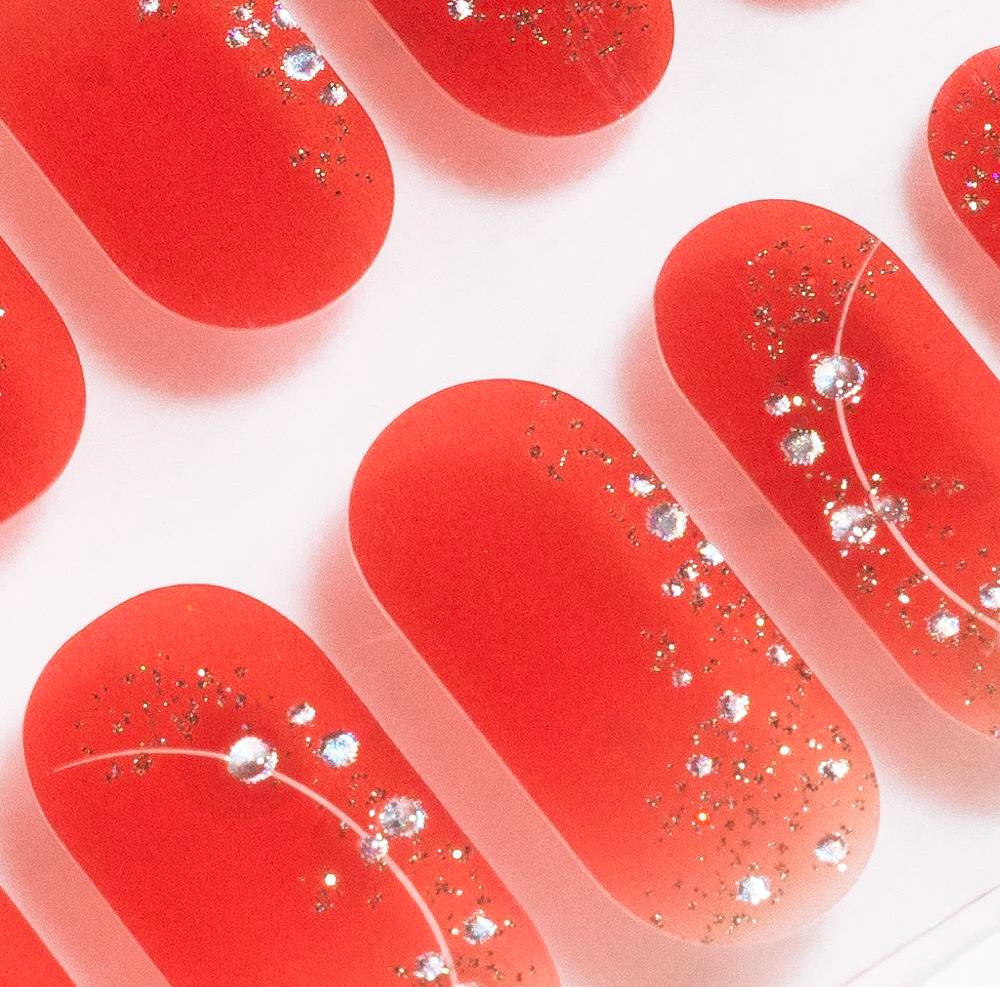 Red Shimmer Gel Nails by Candied Nails