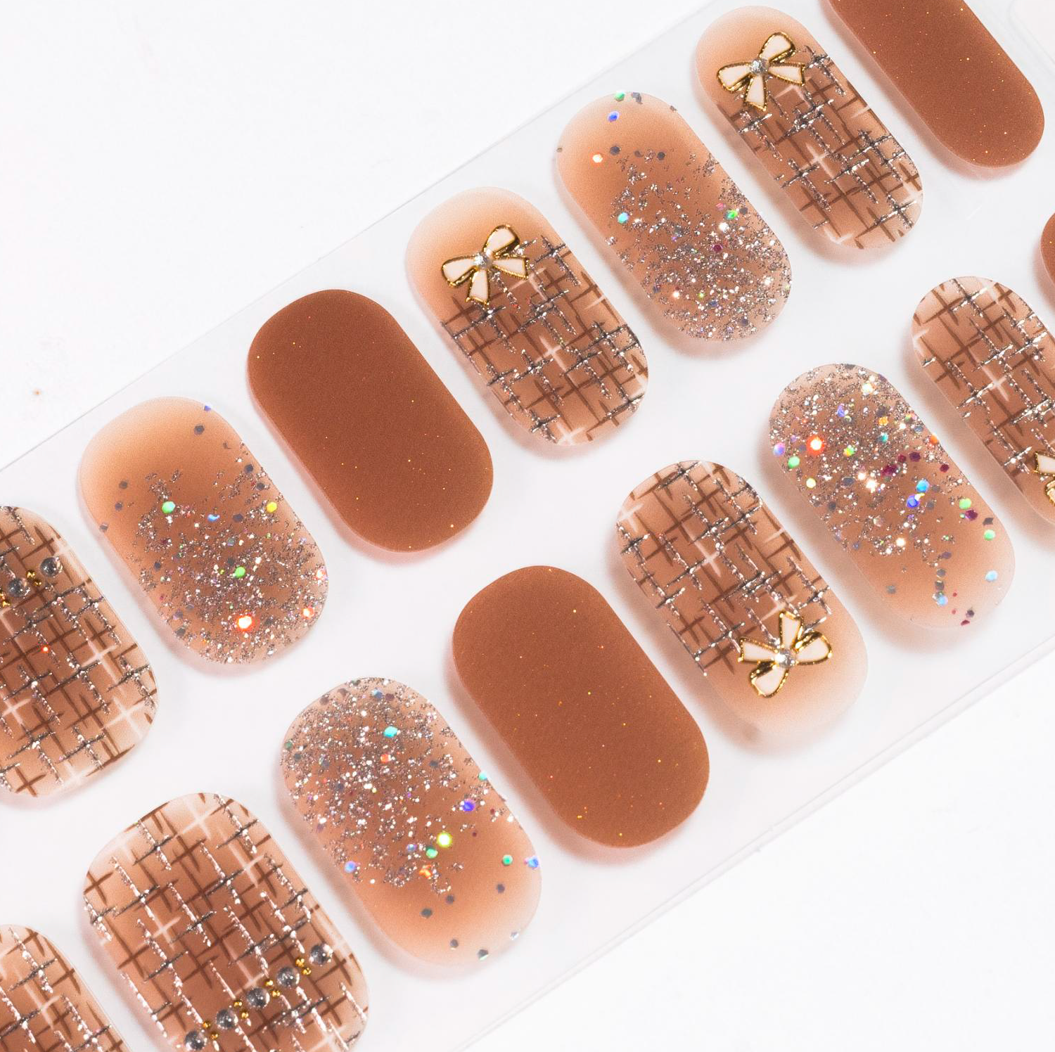 Bows in Tan Gel Nails by Candied Nails