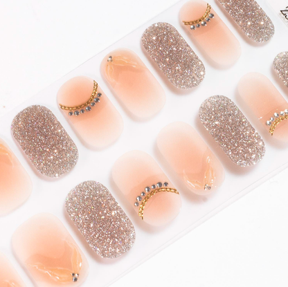 Glitter Peach Gel Nails by Candied Nails