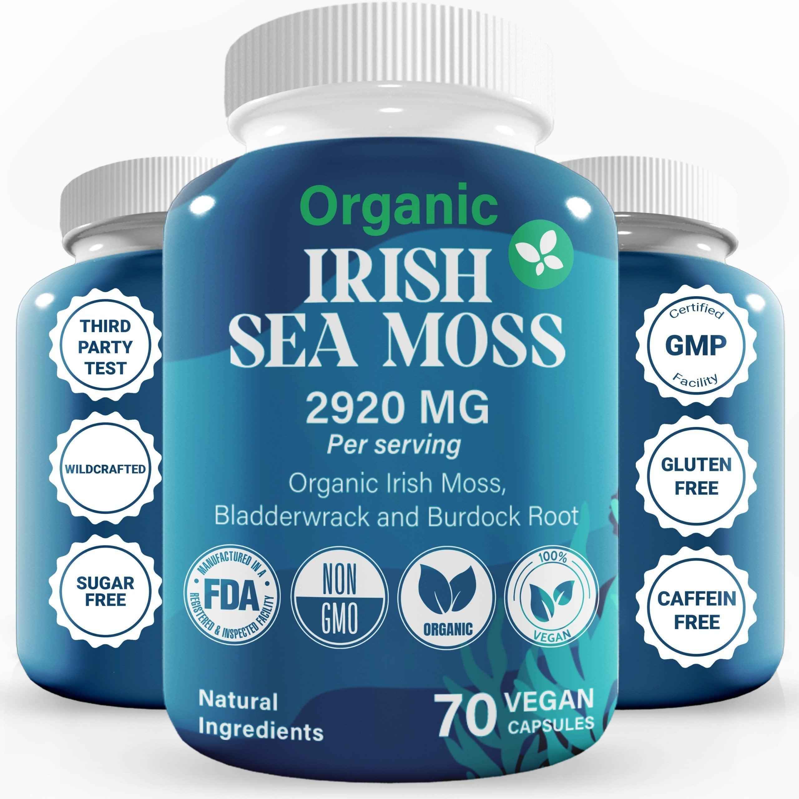 Premium Irish Sea Moss Capsules, 100% Pure, Powerful Formula Recommended by Dietitian, Wildcrafted Sea Moss, Bladderwrack &amp; Burdock Root, No Sugar, Gluten, Caffeine &amp; Fat