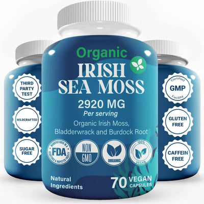 Premium Irish Sea Moss Capsules, 100% Pure, Powerful Formula Recommended by Dietitian, Wildcrafted Sea Moss, Bladderwrack & Burdock Root, No Sugar, Gluten, Caffeine & Fat