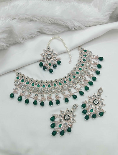 Joban Fashion Green Stone Work Necklace Set