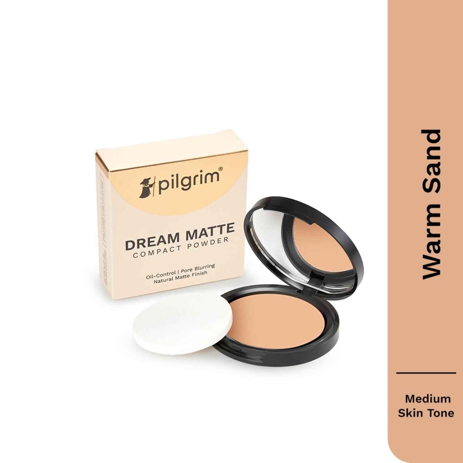 Pilgrim Warm Sand Matte Finish Compact Powder Absorbs Oil, Conceals &amp; Gives Radiant Skin