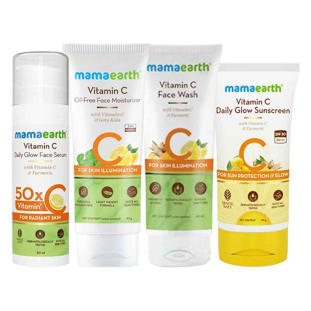 Mamaearth CSMS (Cleanser, Serum, Moisturizer, Sunscreen) Vitamin C Glow &amp; Protect Regimen Combo