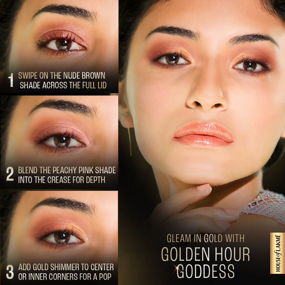 Lakme 9 To 5 Eyeconic Cream Powder Eyeshadow Stack - Golden Hour Goddess