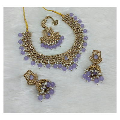 Joban Fashion Lavnder Stone Work Necklace Set